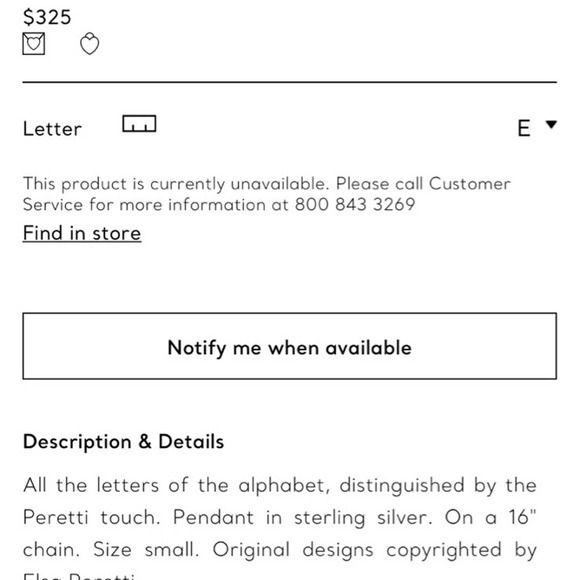 ❌SOLD❌Tiffany & co. Elsa Peretti letter E pendant - Picture 4 of 8